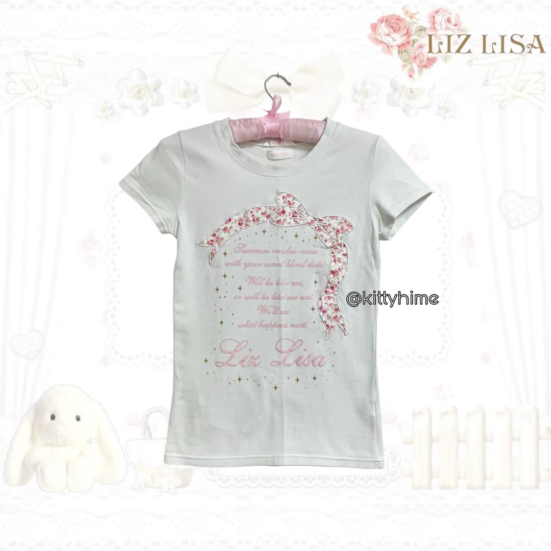 Liz lisa 리즈리사 빅리본 레터링 레이스 딱붙탑 히메갸루 히메카지 상품이미지5
