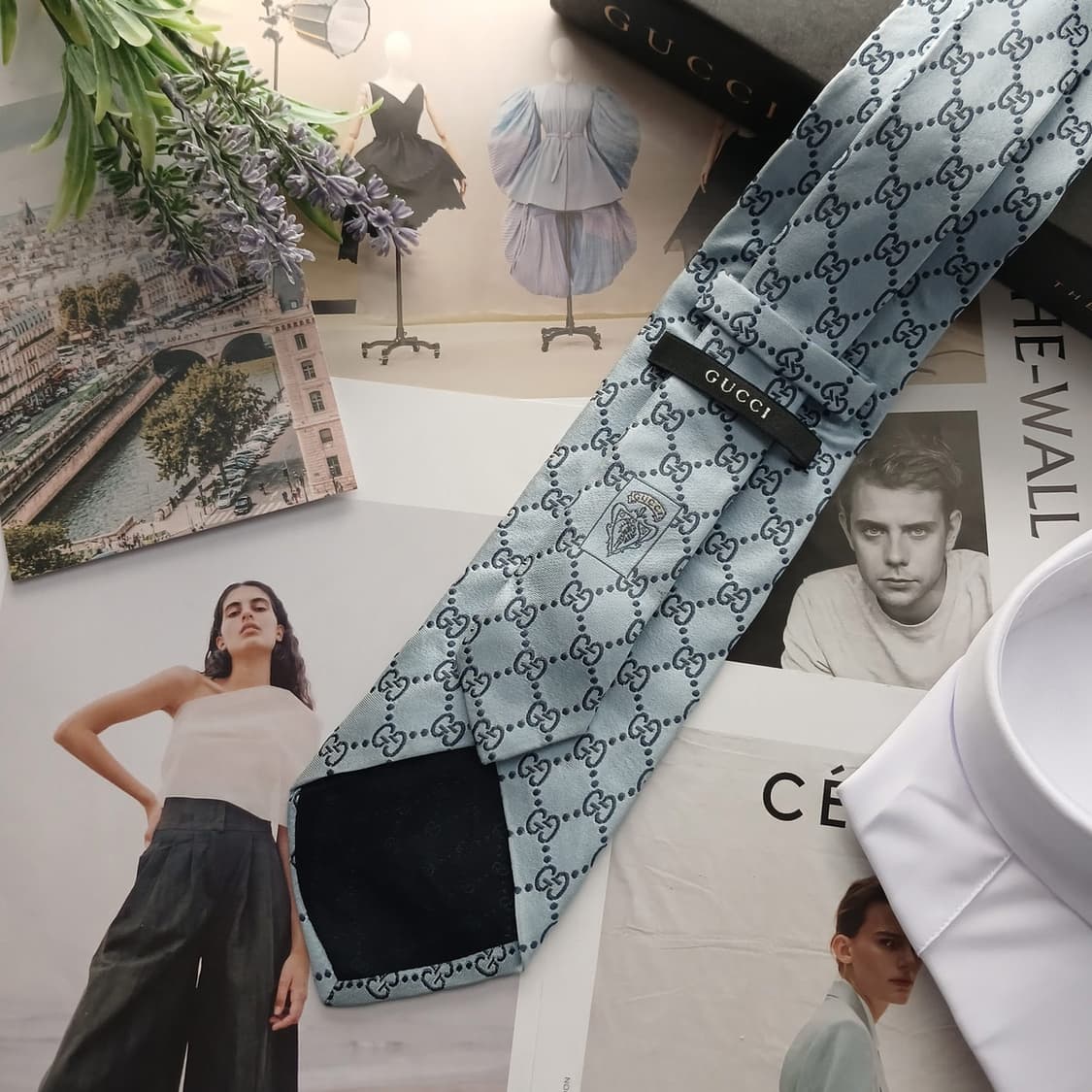 구찌 실크 스카이블루 GG 패턴 넥타이 8.9cm B등급 A18312
 상품이미지3