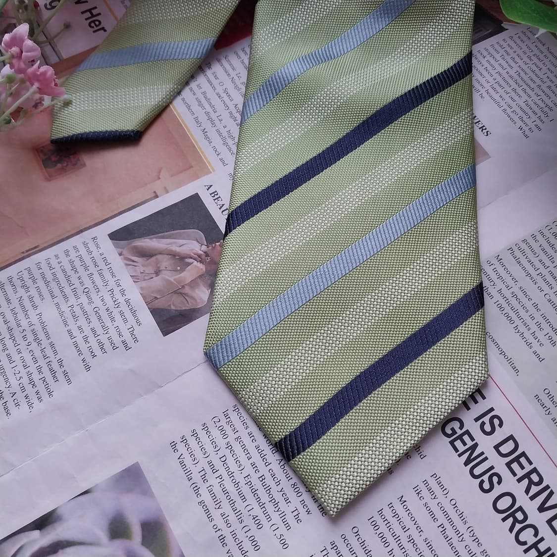 빨질레리 실크 연두 스트라이프 넥타이 8.9cm A+등급 K1462
 상품이미지4