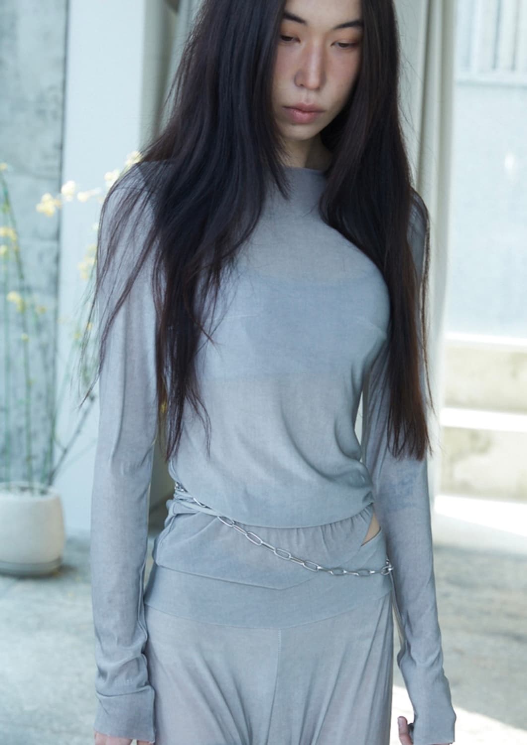 퍼스널랭귀지 모던 실크티  ice gray m 키야기 상품이미지3