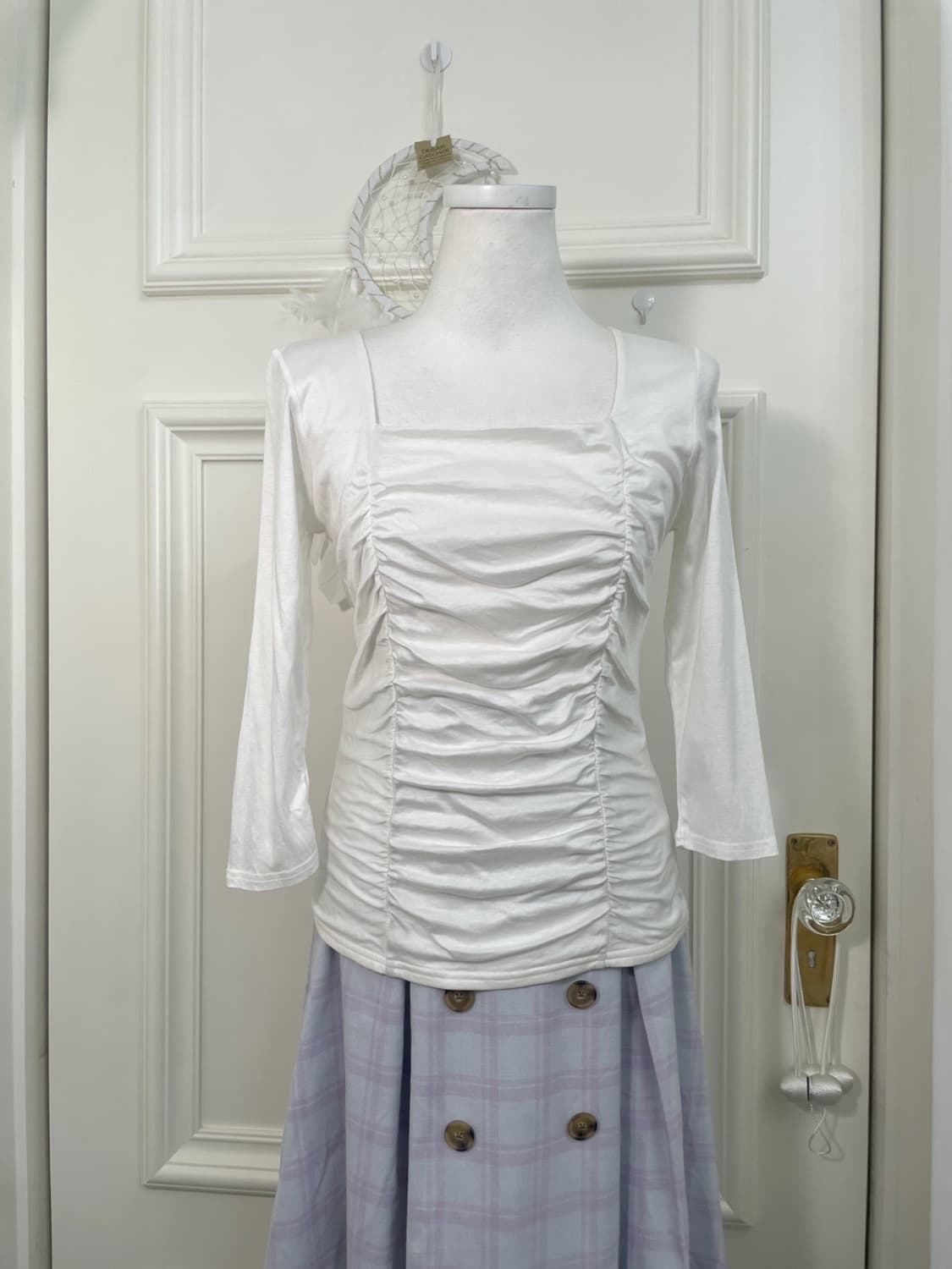 ivory shirring point basic top(size-M) 상품이미지1