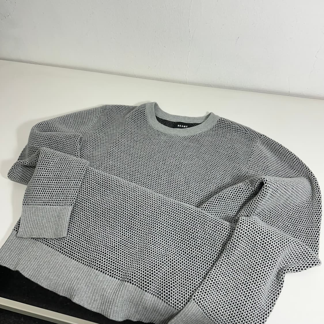 M 빔즈 BEAMS 그레이 도트 면 니트 상품이미지1