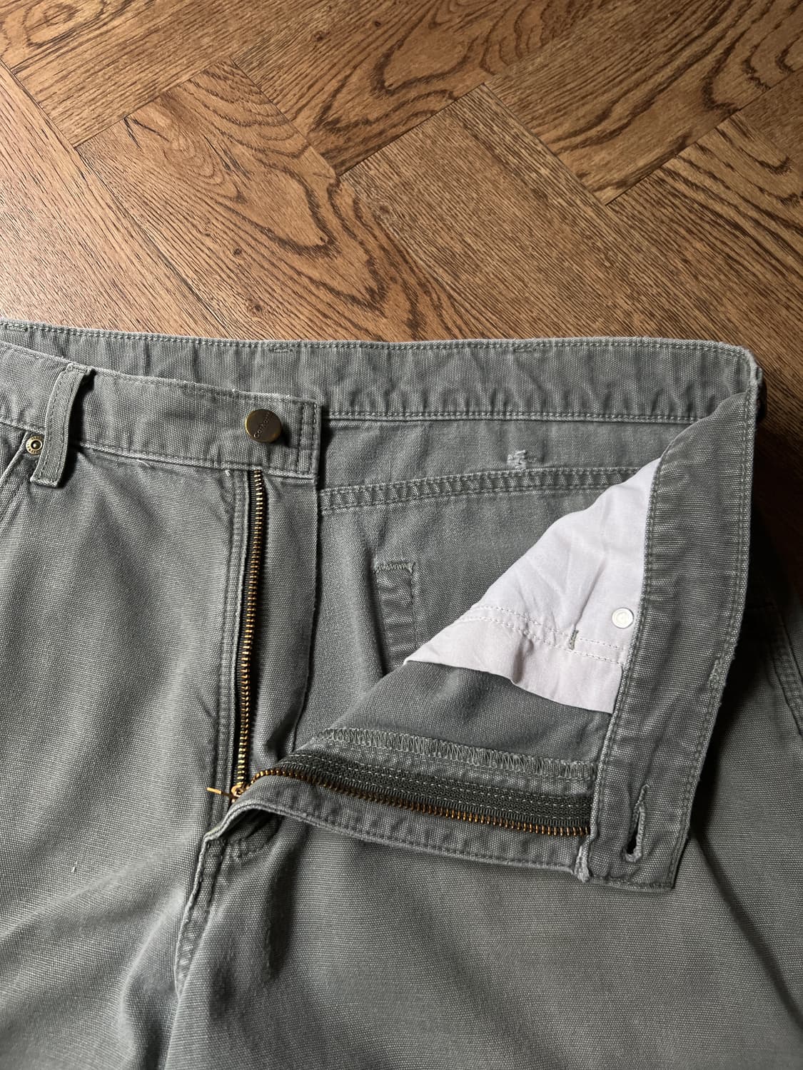 [36]칼하트 USA 모스그린 라이트캔버스 싱글니 워크팬츠 상품이미지3