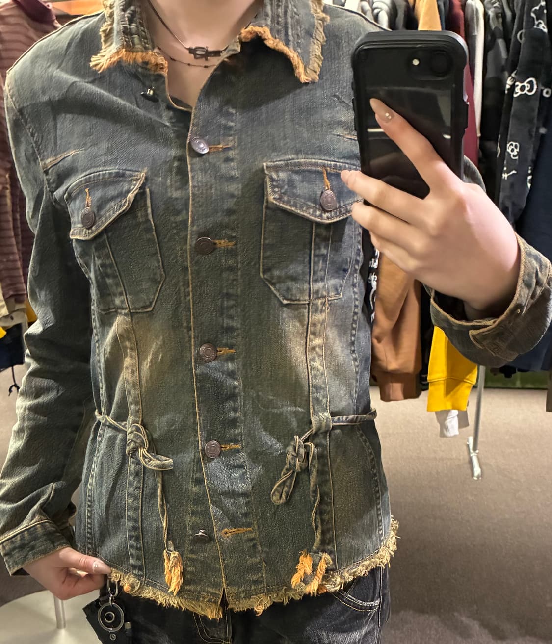 OS)Japanese vintage 여성 프린지 디테일 데님 셔츠 상품이미지2