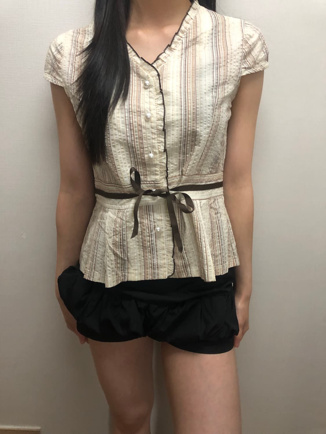 빈티지 아이보리 스트라이프 블라우스 상품이미지1