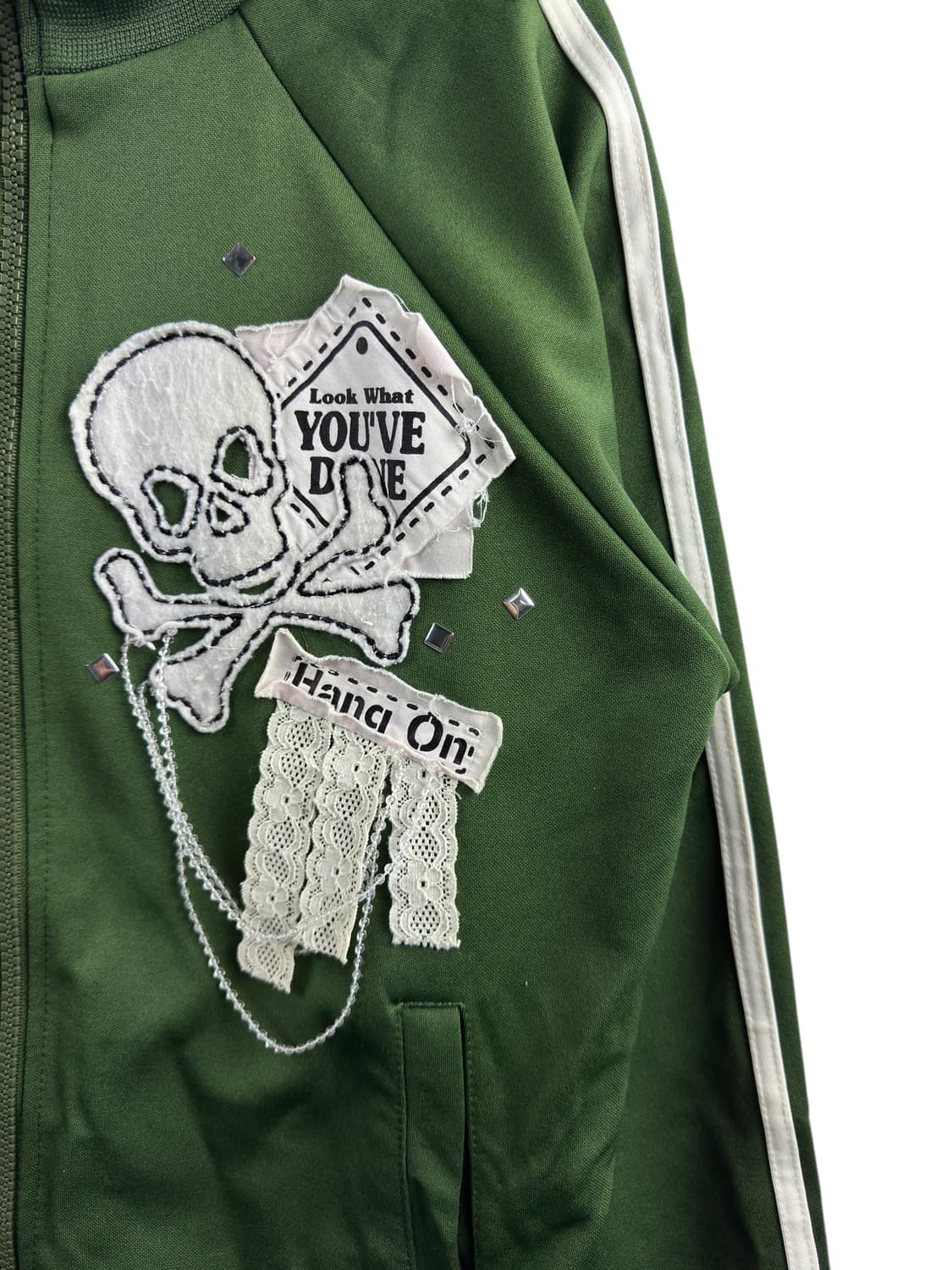 JPN Y2K 펑크 갸루 스컬 레이스 딱붙 져지1428 상품이미지5