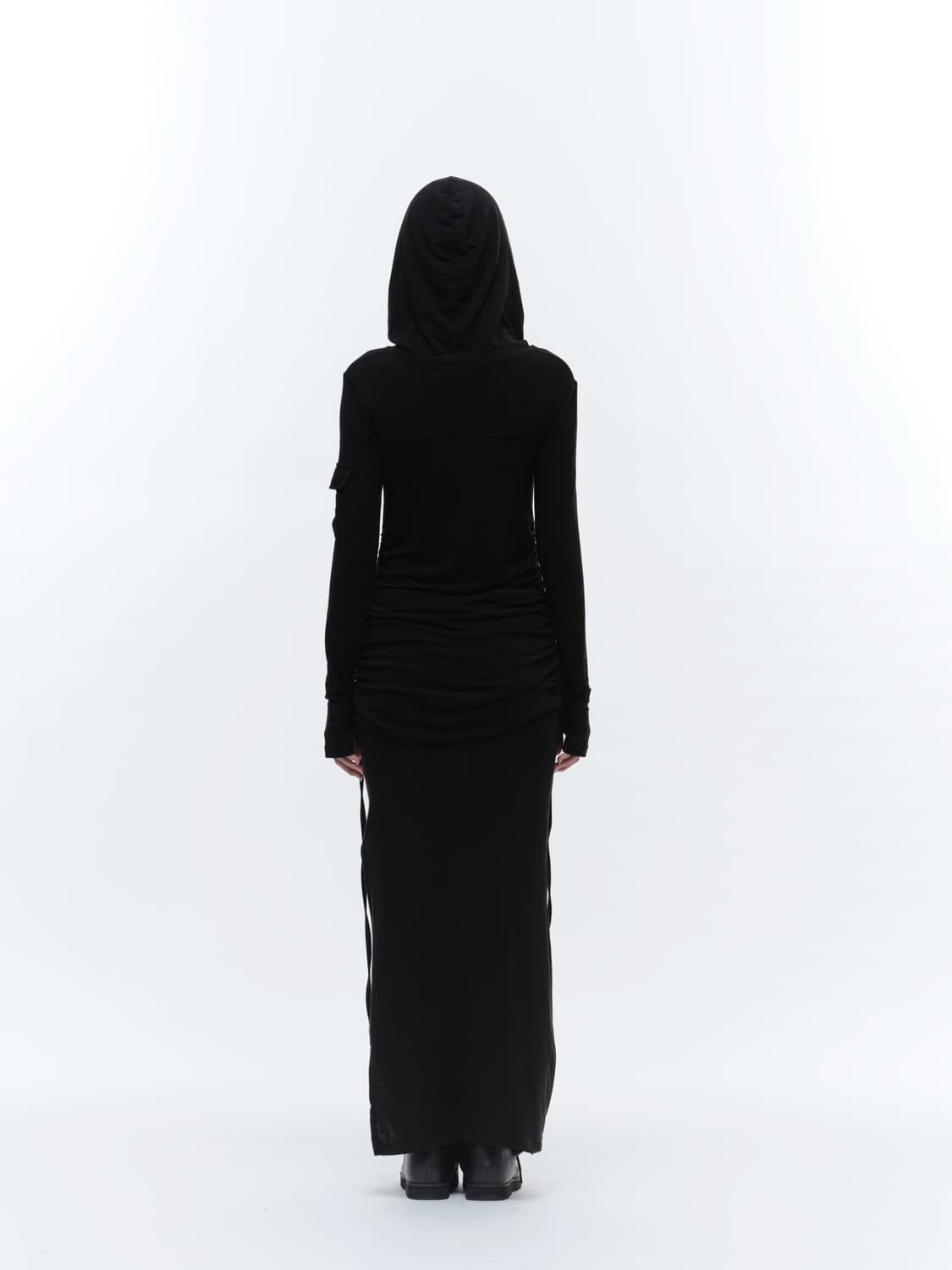 DRAPE HOODED MAXI DRESS BLACK 상품이미지3