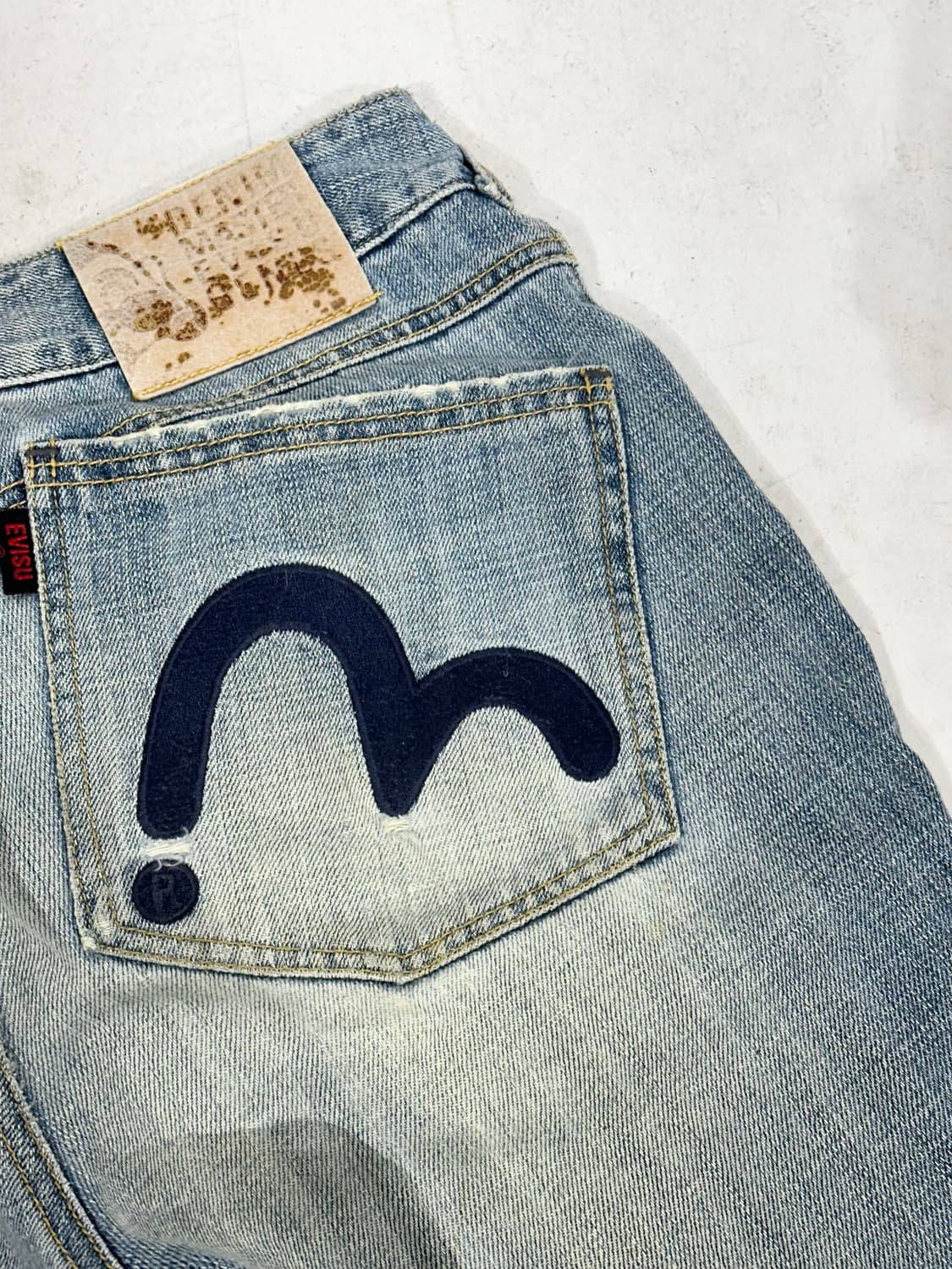 에비수 와이드 데미지 워싱 연청 데님 팬츠 자수 청바지 30 상품이미지7