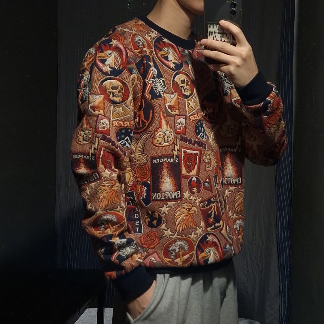 ZARA 자라 레드브라운 멀티컬러 스트릿 올드스쿨 헤비코튼 맨투맨 티셔츠 상품이미지2