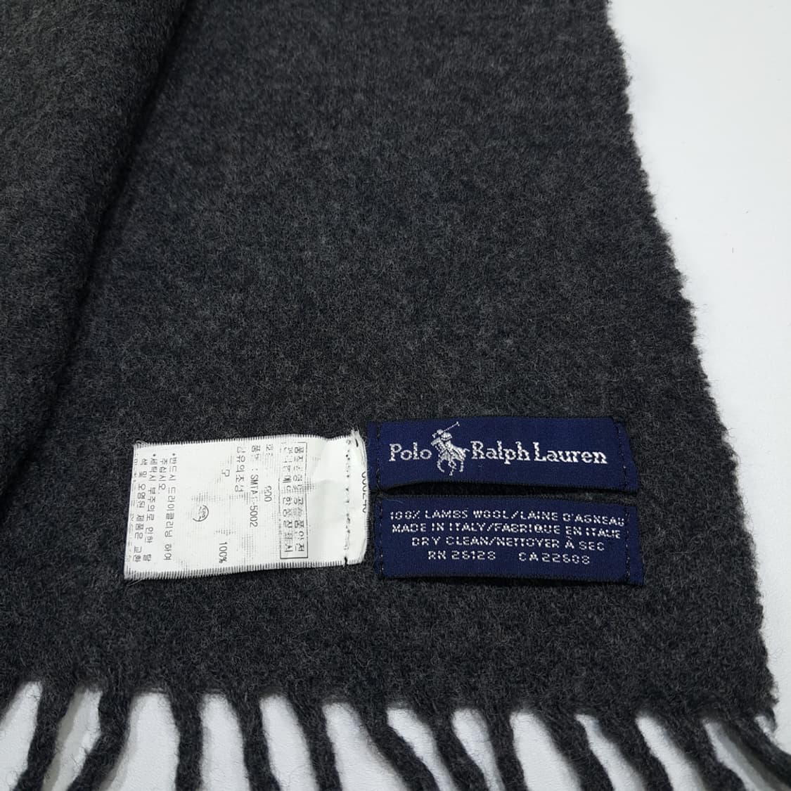 MX612 폴로 90s 이태리판 램스울 자수 차콜 머플러 목도리 상품이미지5