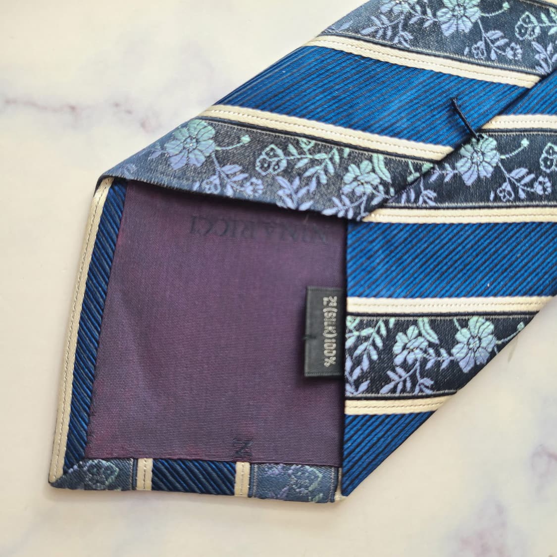 니나리치 실크 스트라이프 플라워 패턴 넥타이 9.4cm A등급 E708 상품이미지8