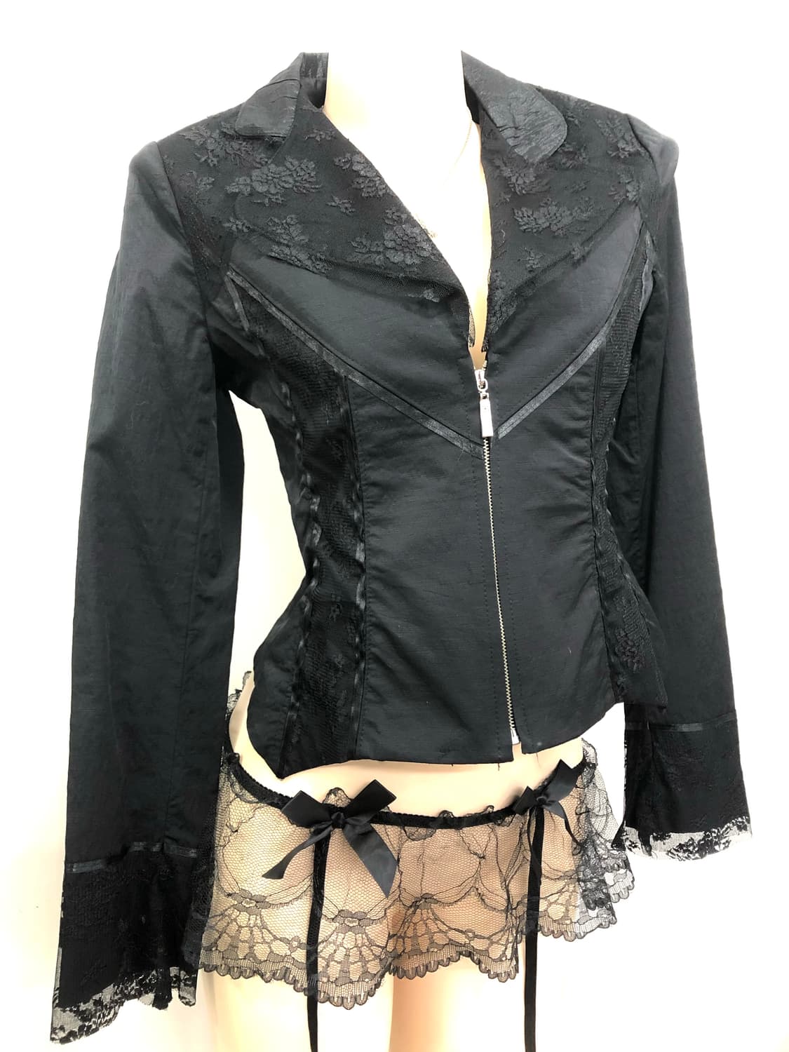 black floral jacquard lace trim jacket 상품이미지4