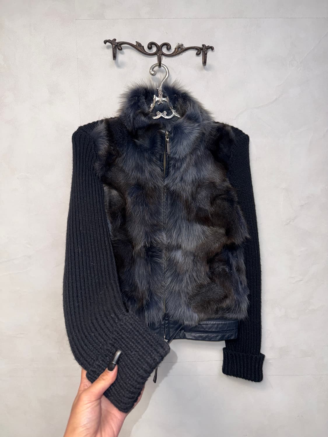 Navy brown fox fur knit zipup 상품이미지2