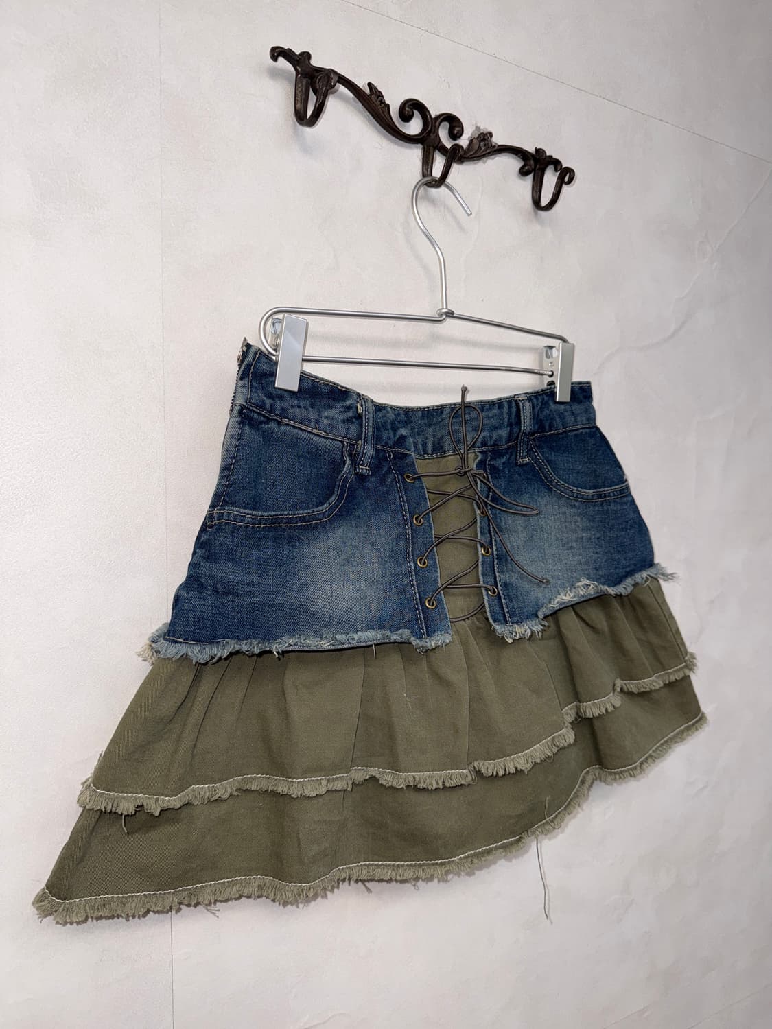 Washing denim laceup khaki cancan skirt 상품이미지2