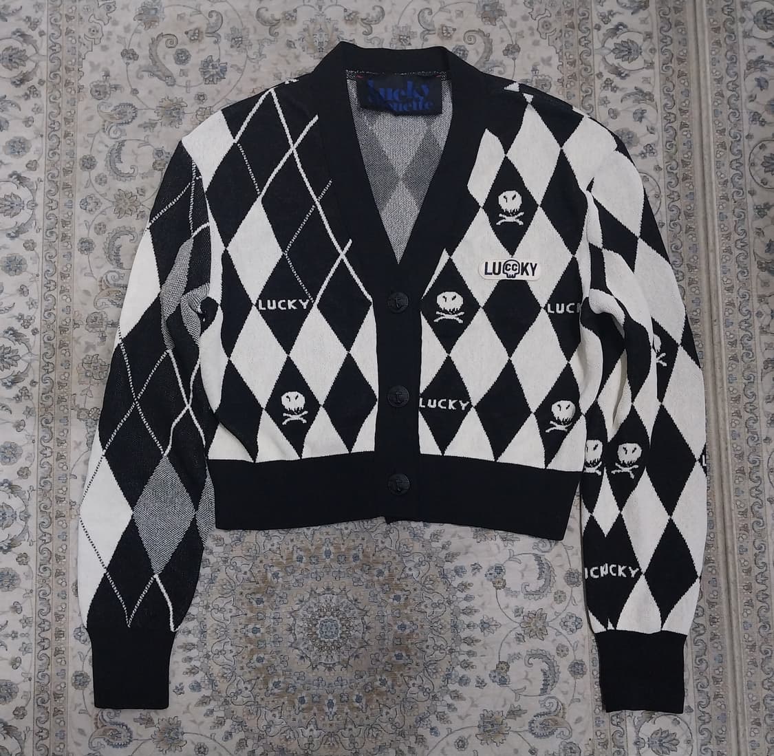 Lucky Chouette 아가일 패턴  스컬  크롭가디건 (55까지) 상품이미지1
