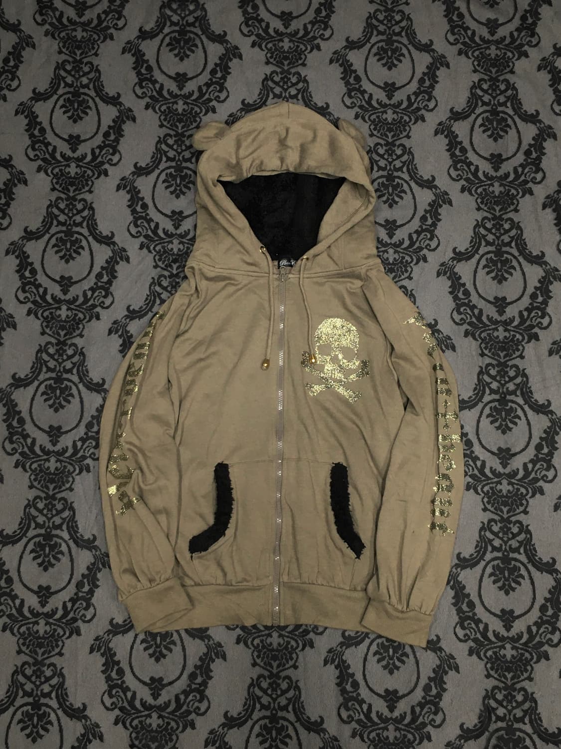  y2k 펑크 해골 날개 프린팅 후드집업 상품이미지1