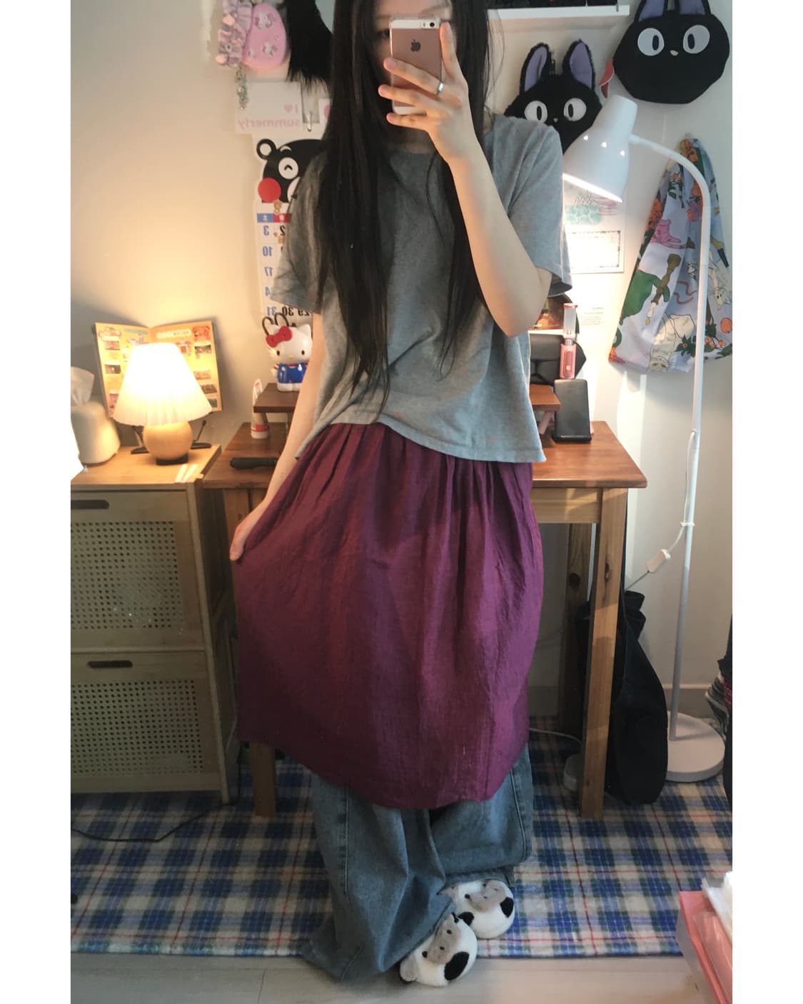 vintage pleated midi skirt plum 상품이미지3