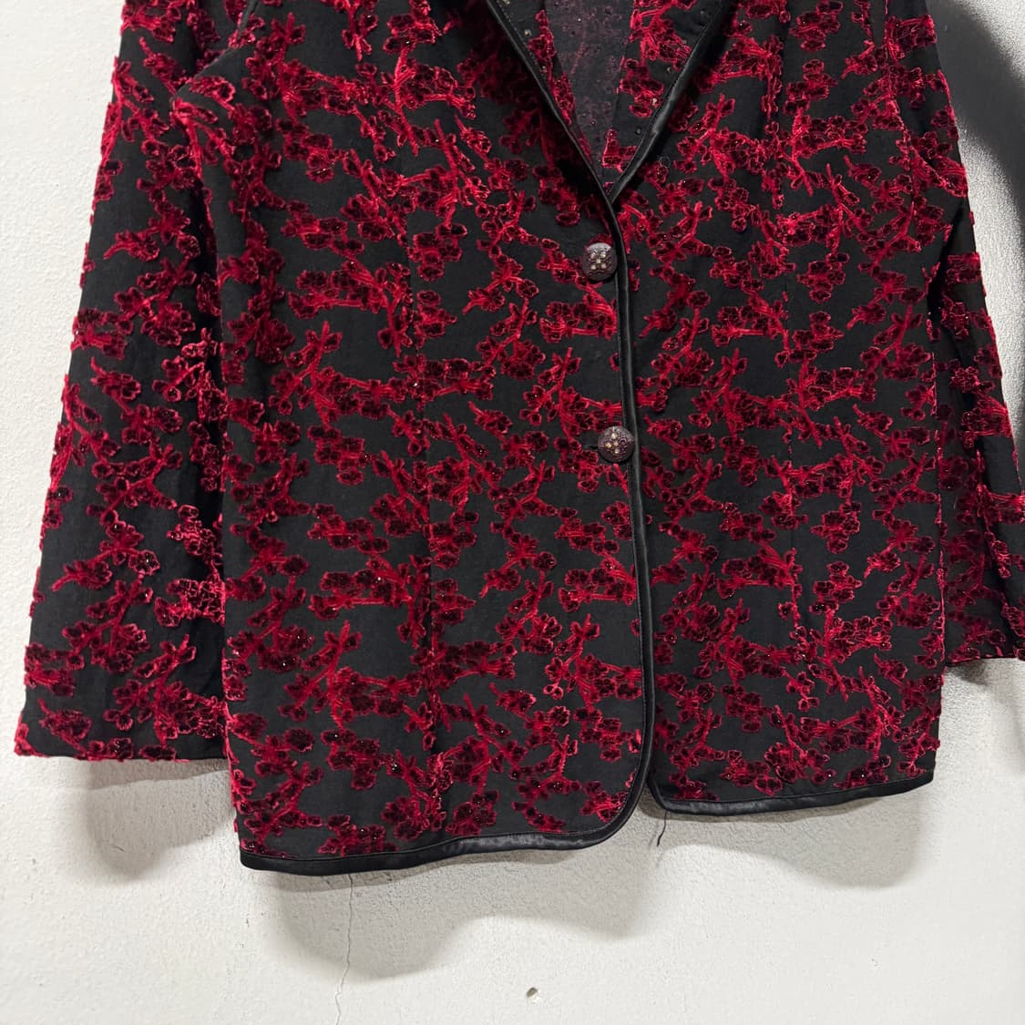VTG 빈티지 오리엔탈 고딕 자카드 풀 패턴 벨벳 블라우스 자켓 상품이미지4