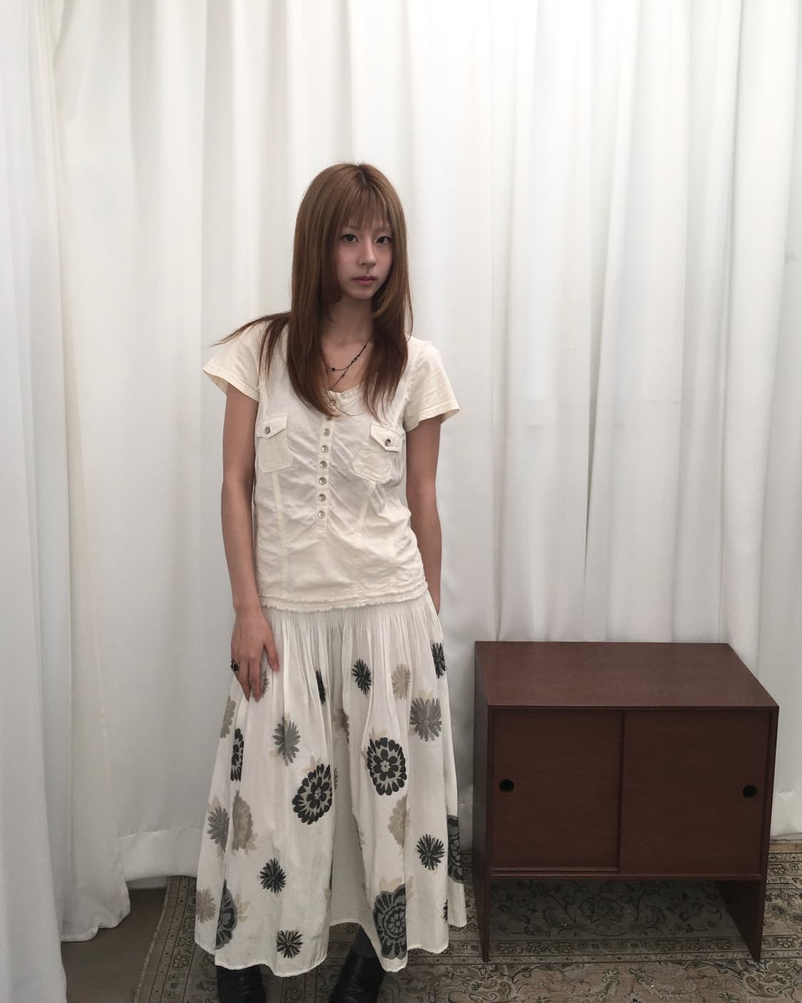 화이트 패턴 롱스커트 상품이미지3