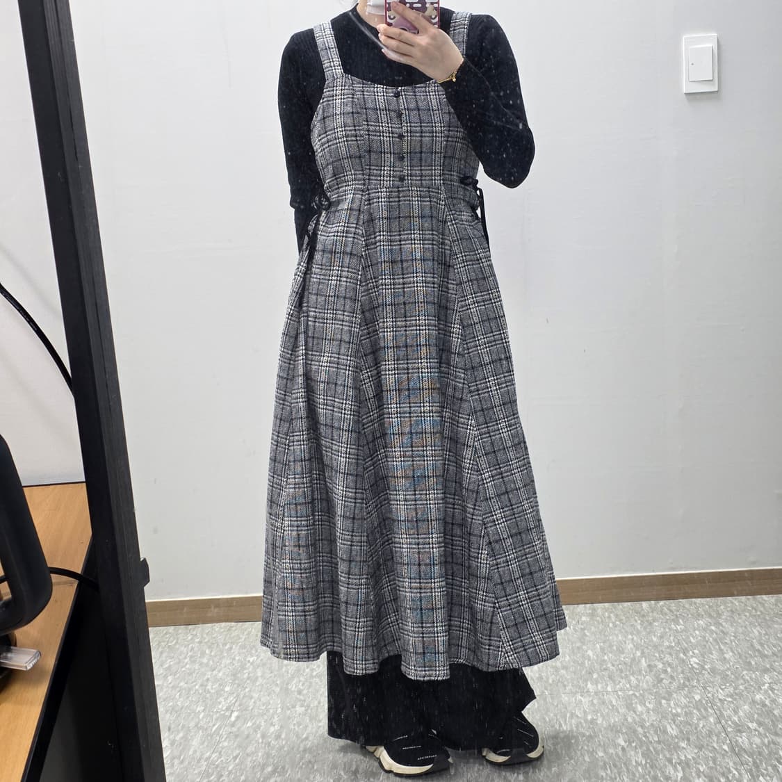 일본빈티지 nohea)양산형지뢰계st 체크 리본 등포인트 코르셋 롱원피스 상품이미지1