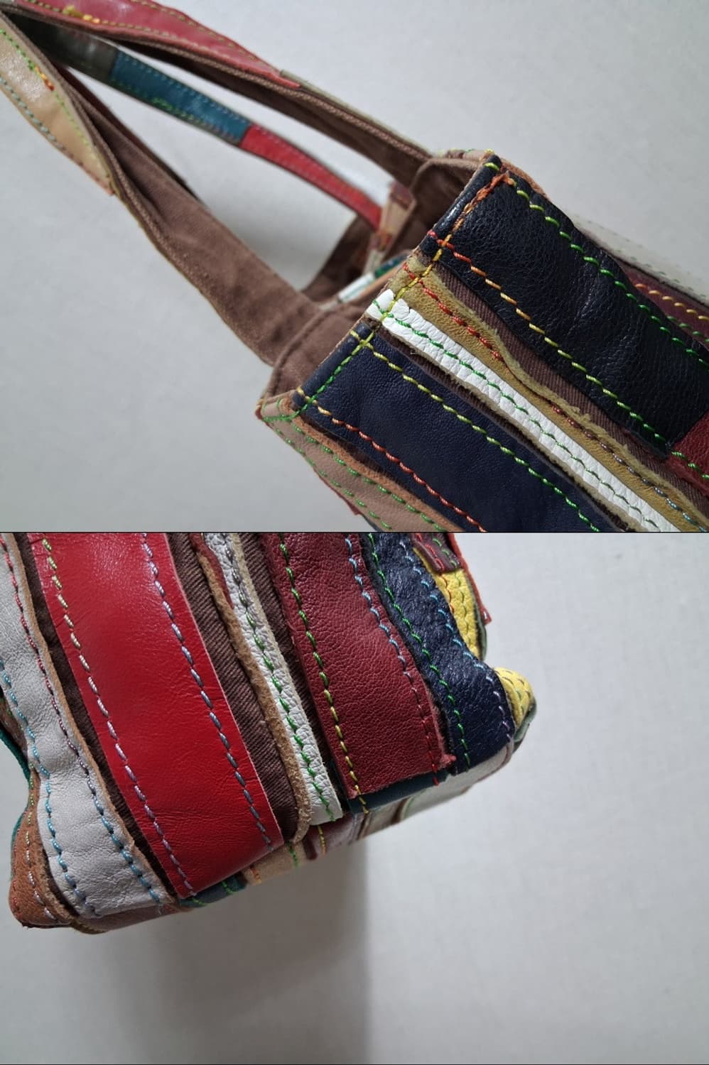 일본빈티지 색동칼라플 가죽패치워크 작은 숄더백 
일본빈티지 일본산
소재  상품이미지4