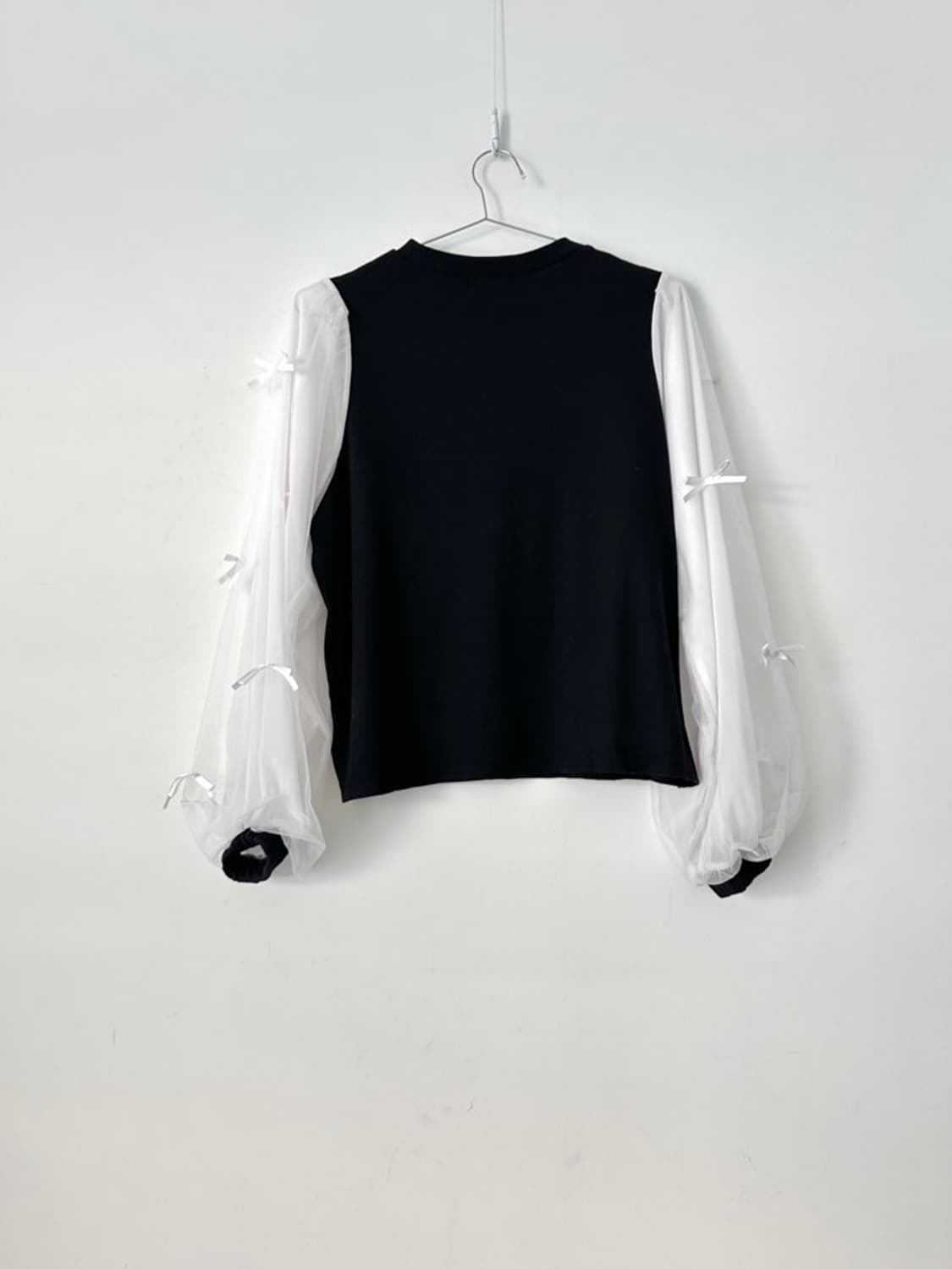 Ribbon mesh top / black & white 상품이미지4
