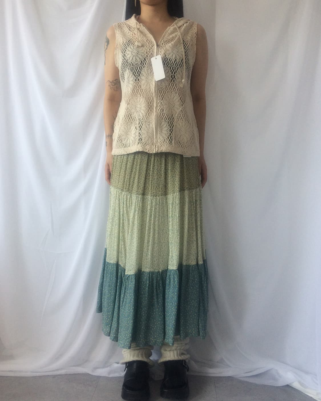 Flower pattern crochet hood vest 상품이미지1