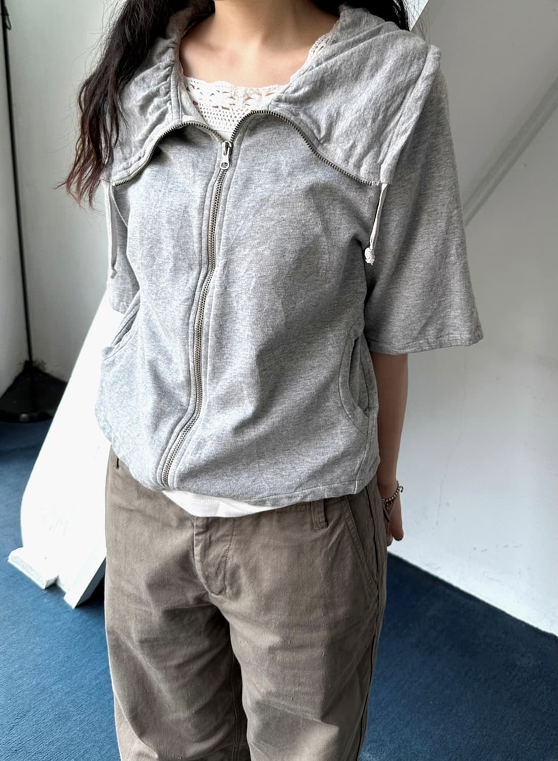 Cotton swear H/S 2way neck zip parker 상품이미지7