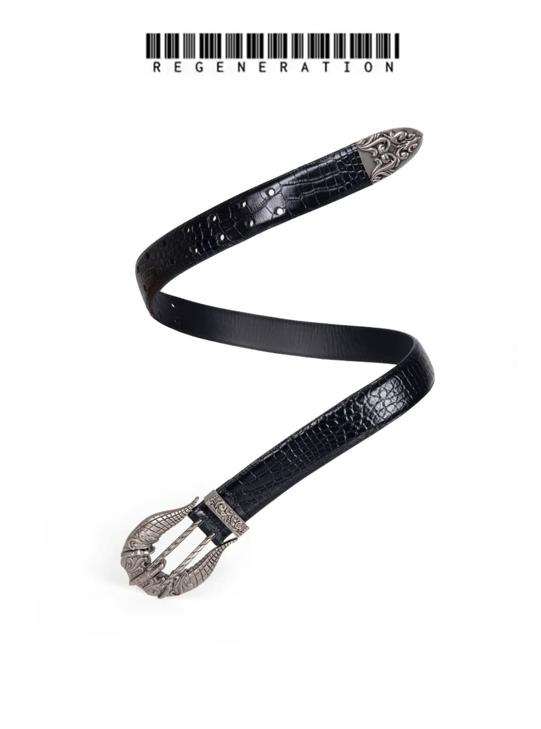 Crocodile-Embrossed Waxed Leather Belt 상품이미지3