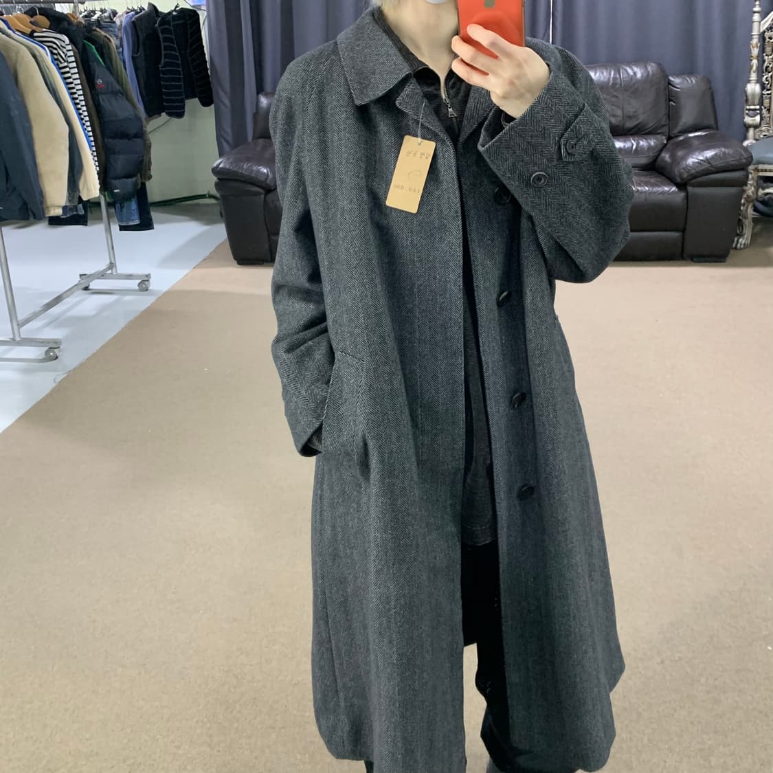 입생로랑 생로랑 뿌르 옴므 헤링본 차콜 싱글 롱코트 그레이 상품이미지1