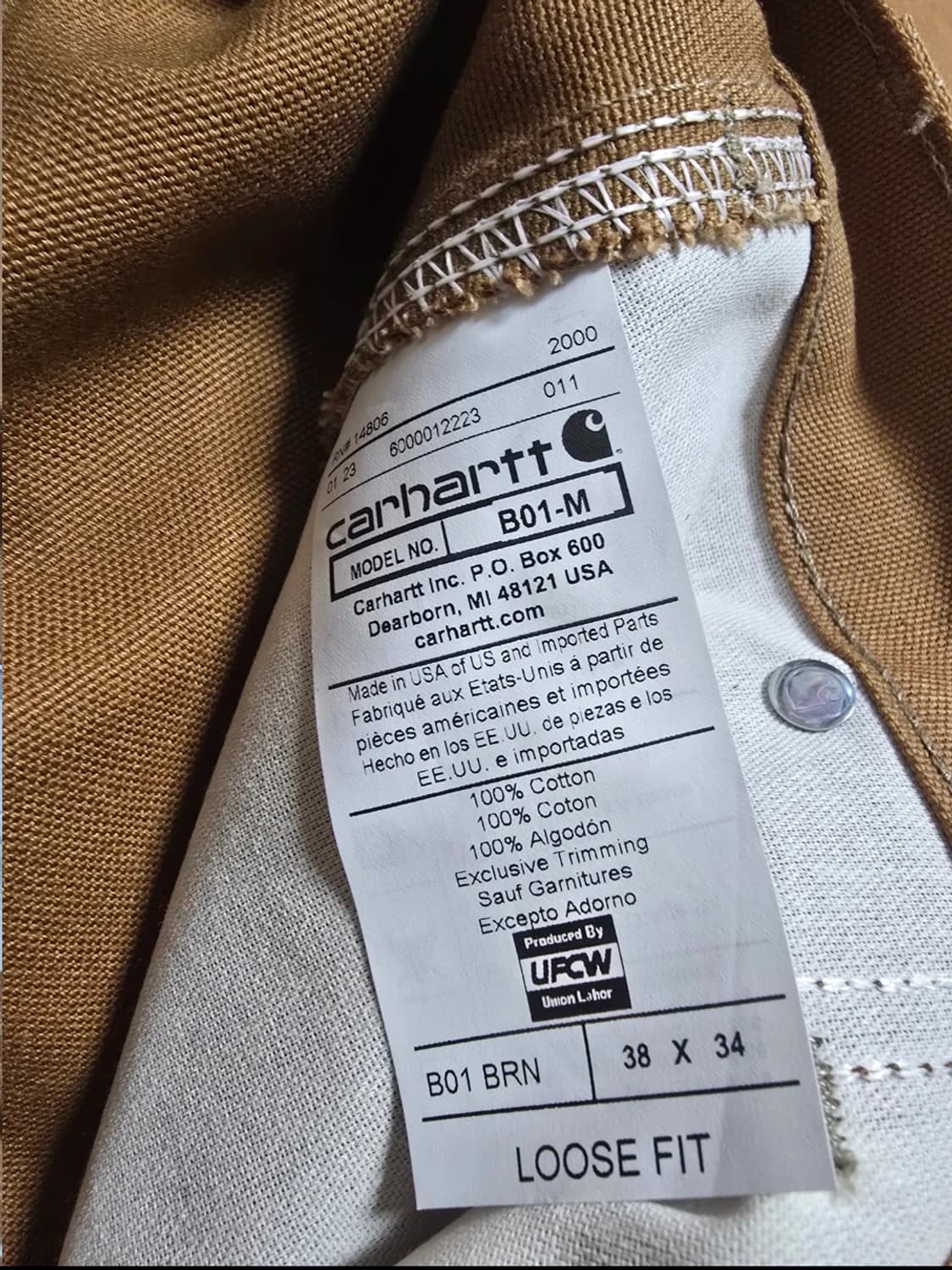 칼하트 더블니 B-01 브라운 38X34 상품이미지7