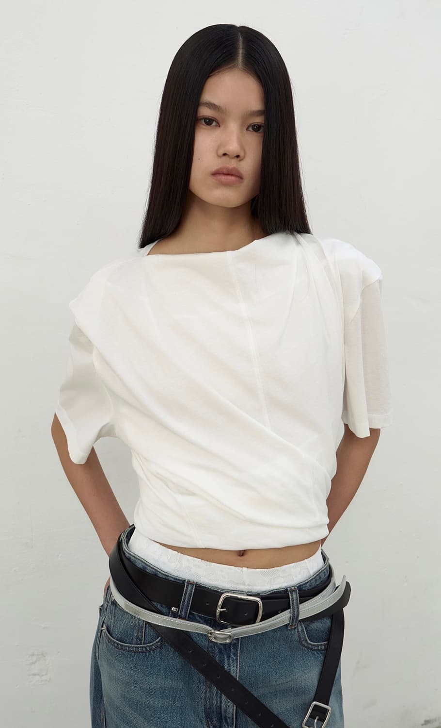 LCDC 화이트 트위스트 티셔츠 (M) 상품이미지1