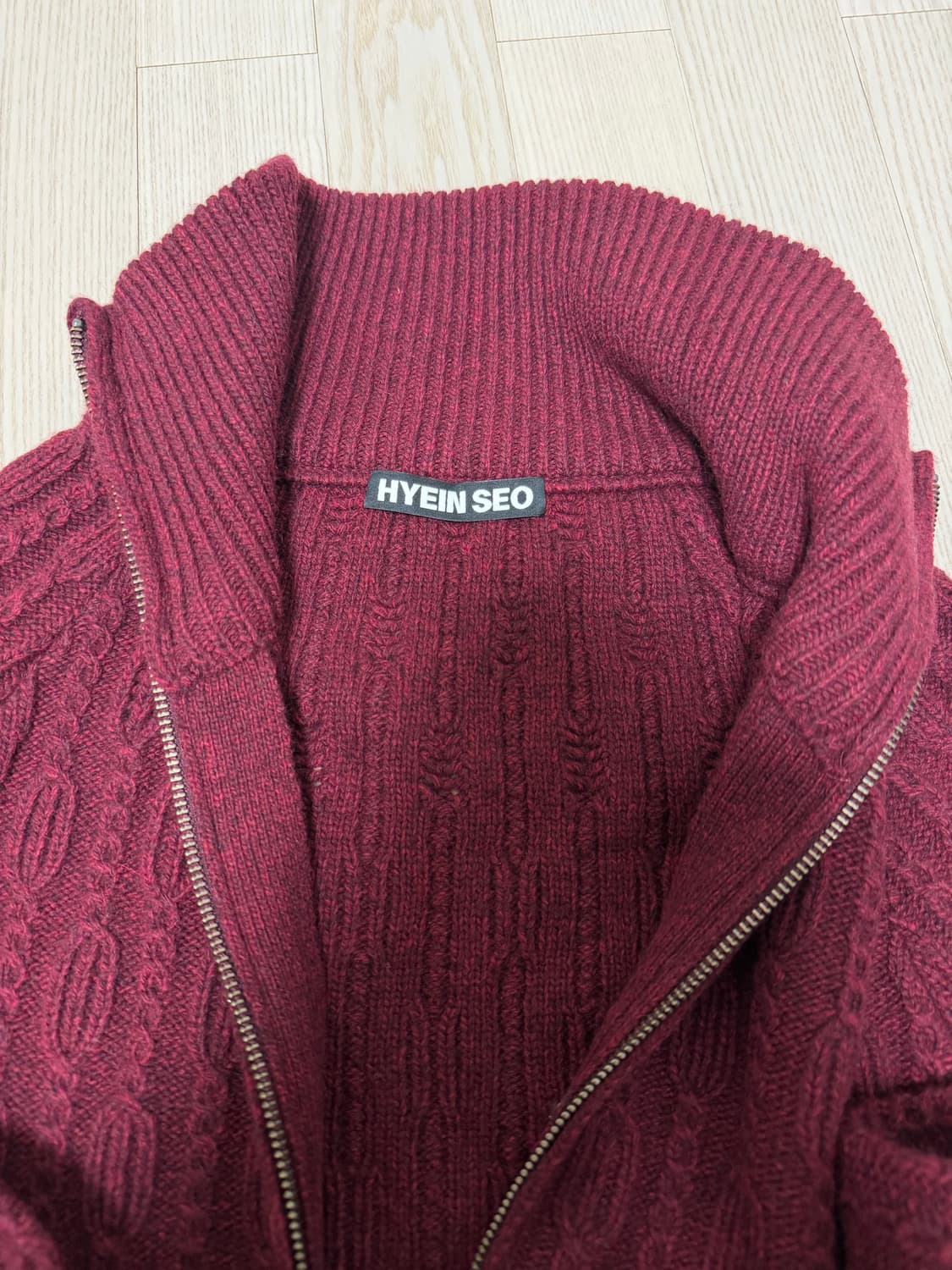 혜인서 니트집업 가디건 버건디 레드 상품이미지4