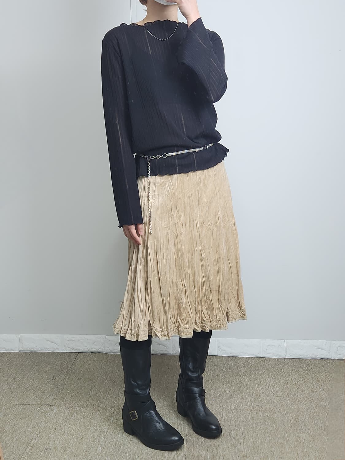 스웨이드 주름 스커트 상품이미지3