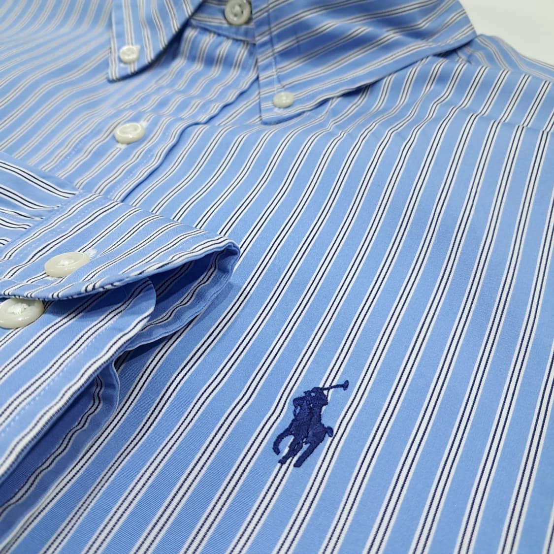 CL614 L 폴로 00s 코튼 뱅커스트라이프 블루 셔츠 남방 상품이미지4