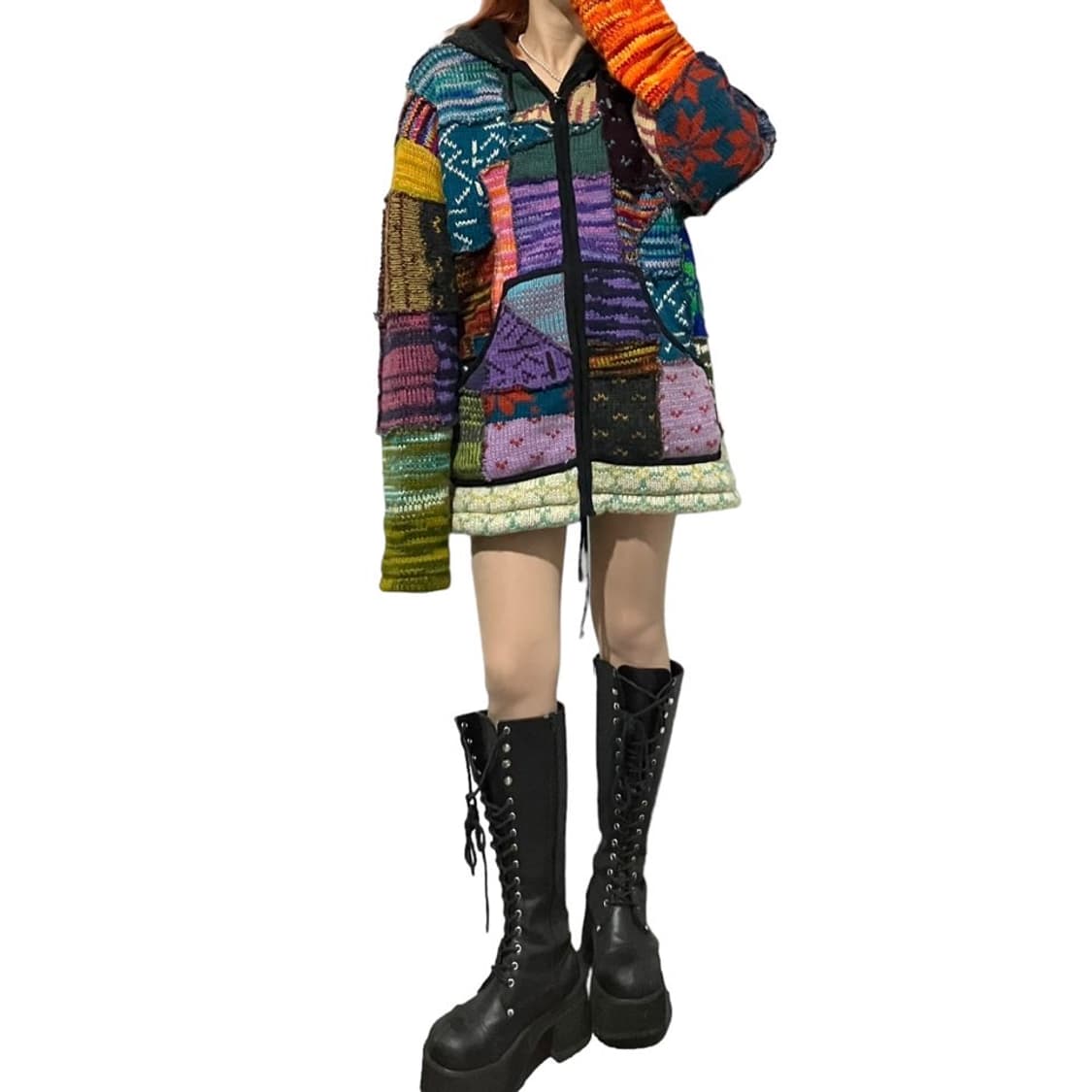 패치워크 헤비 울 후드집업 상품이미지2