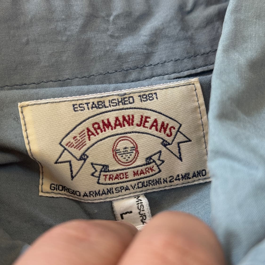 90년대 아르마니 진스 라이트 스카이 블루 셔츠 MADE IN ITALY 상품이미지5