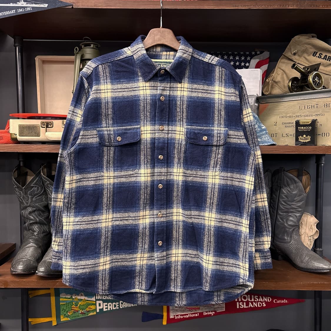 필드앤스트림 헤비 플란넬 블루 옴브레 타탄체크 워크셔츠 N878 상품이미지1