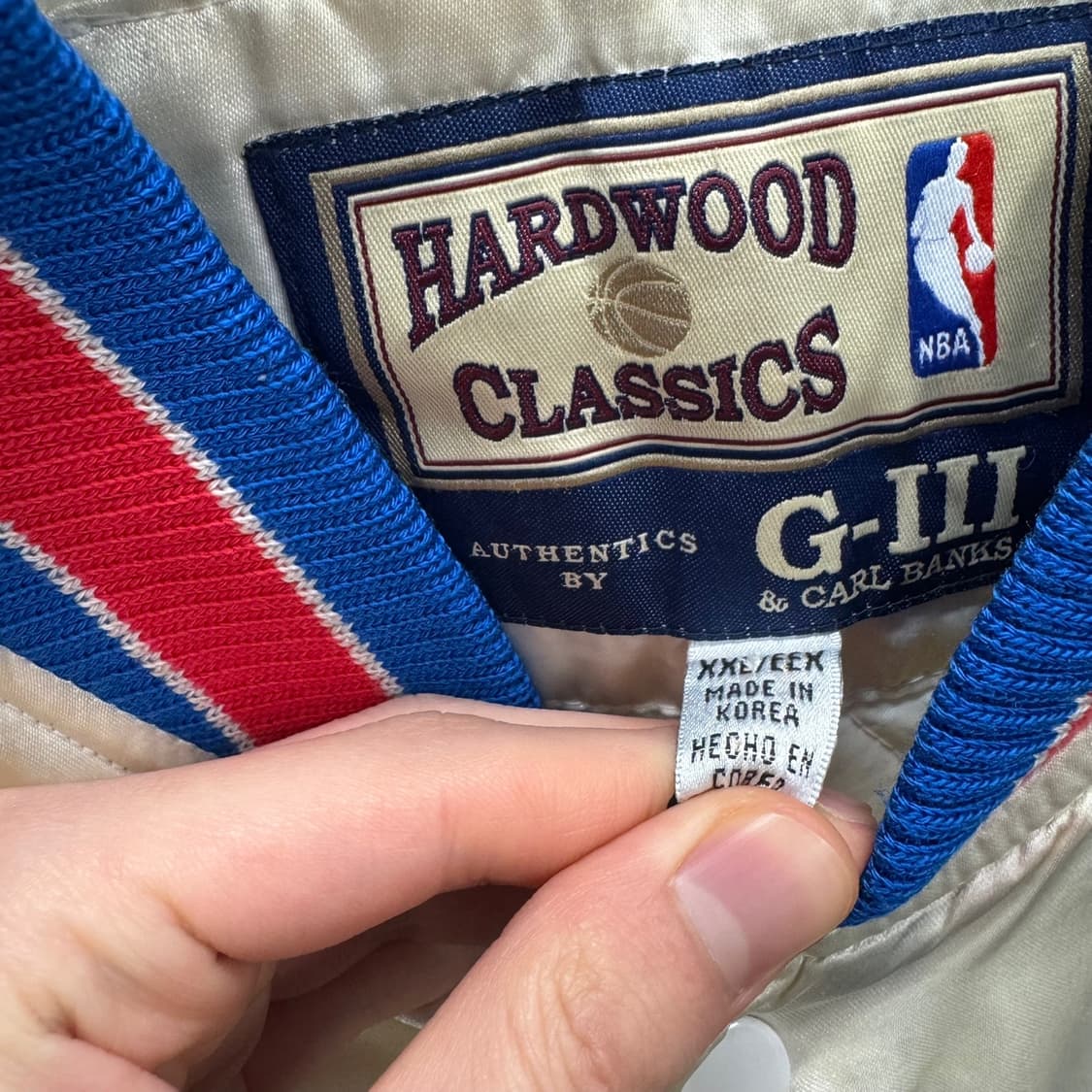 NBA X G-lll 칼뱅크 나일론 스타디움 자켓 빅로고 디테일 화이트 상품이미지5