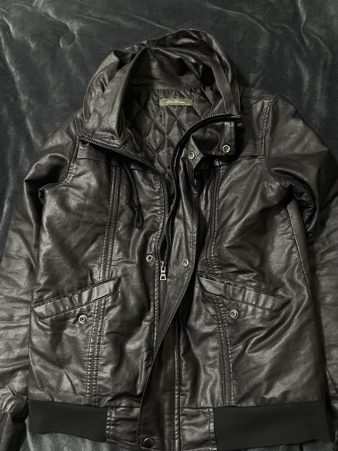 00s 하이넥 지퍼 포켓 레더 봄버자켓 데무다크웨어유니섹스에디슬리먼st 상품이미지4