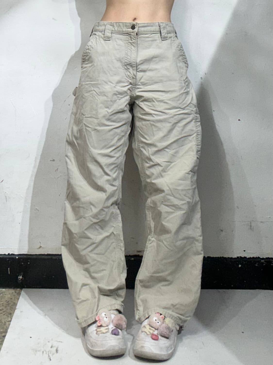 칼하트 b151 베이지 가죽탭 카펜터 와이드 워크 팬츠 바지 34 상품이미지2