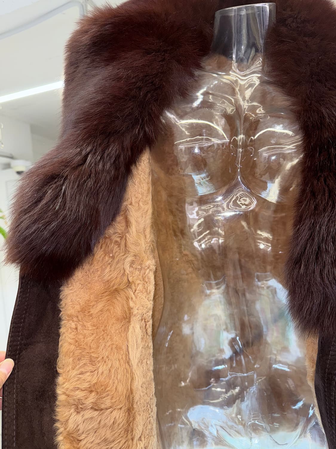 fur trim maxi shearling jacket 상품이미지4