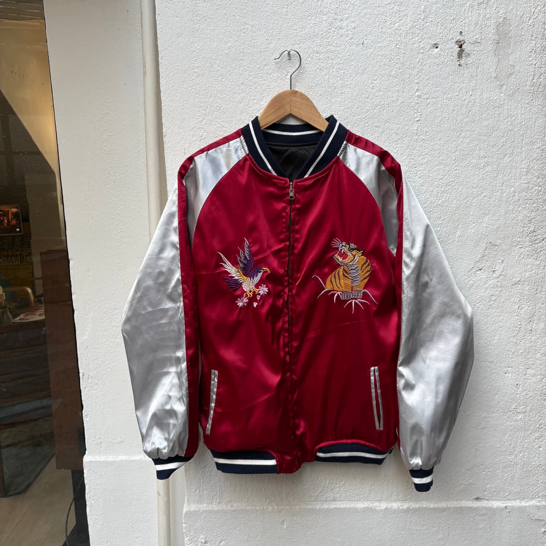 일본 빈티지 리버시블 레드/블랙 자수 스카쟌 상품이미지5