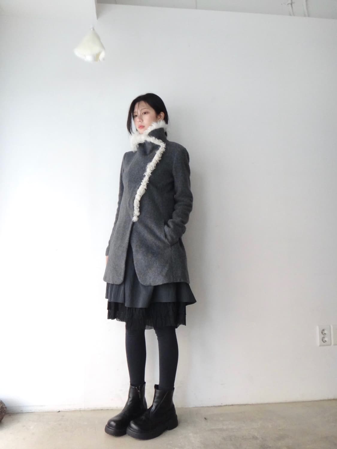 THEORY curly fur cashmear coat / grey 상품이미지6