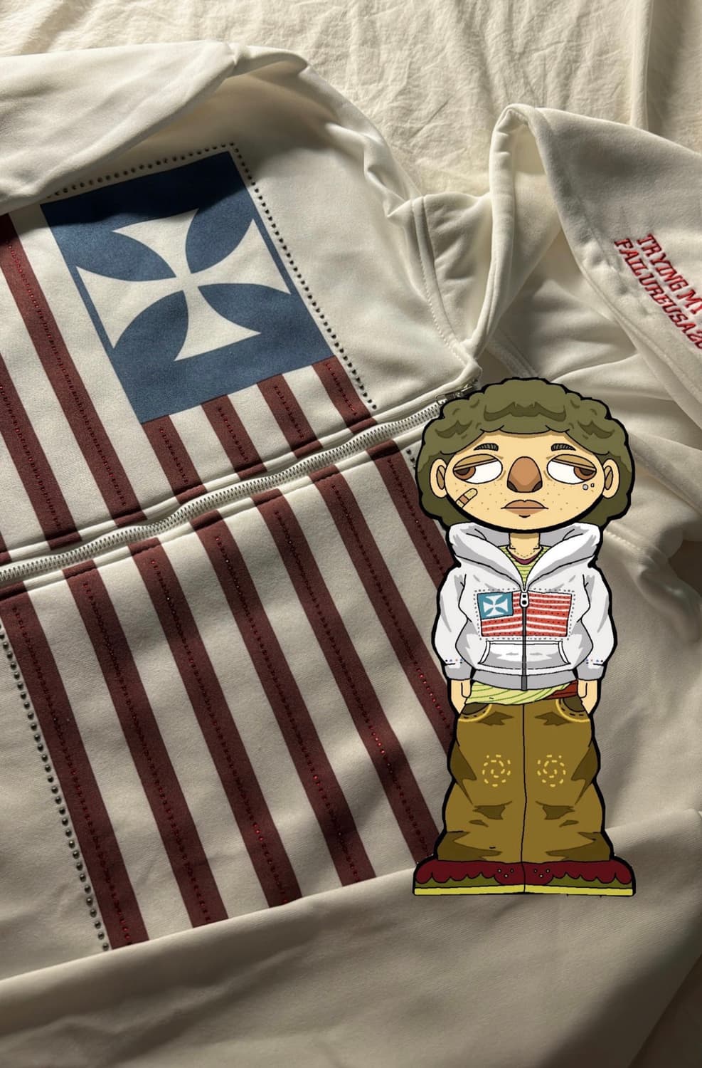 성조기 보석 빈티지 후드집업 화이트 상품이미지2