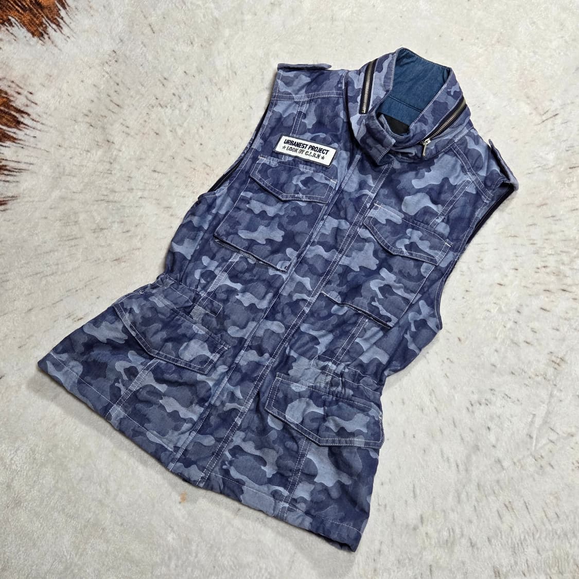 빈티지 블루 밀리터리 투포켓 베스트 상품이미지1