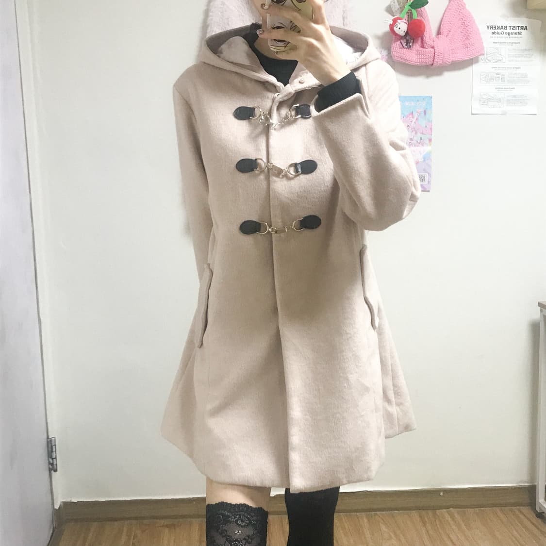 빈티지 핑크 더플 코트 떡코 히메갸루 로걀 라떼 이시하라사토미 너닿 상품이미지1