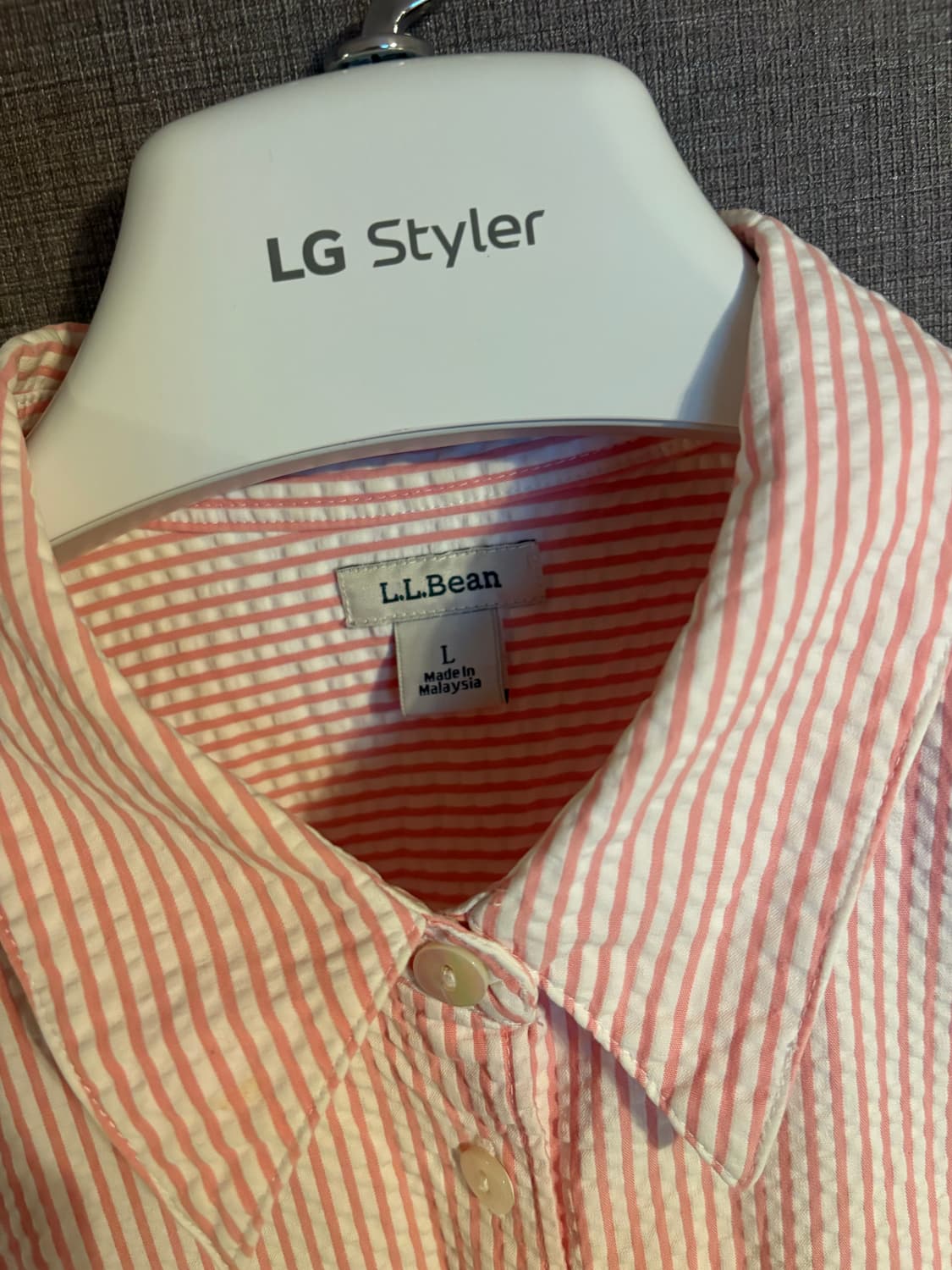 L.L.Bean 핑크 스트라이프 칠부 셔츠 L 상품이미지2