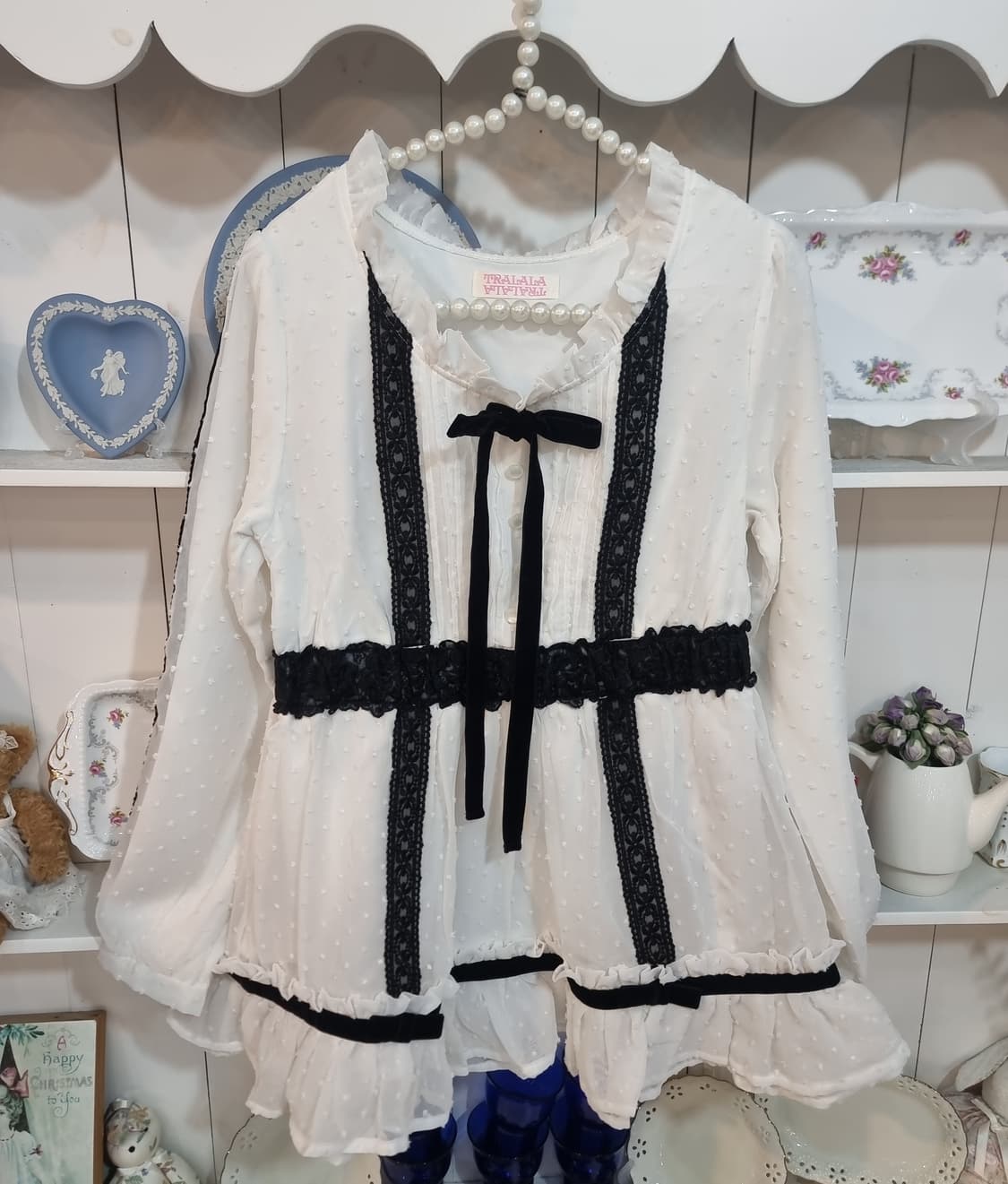 TralaLa 트랄라라튜닉블라우스 리본 프릴 미니원피스 상품이미지6