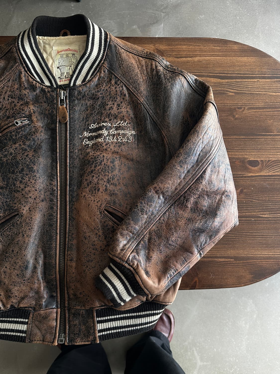 90s 아비렉스 avirex 바시티 레더 자켓 브라운 상품이미지6